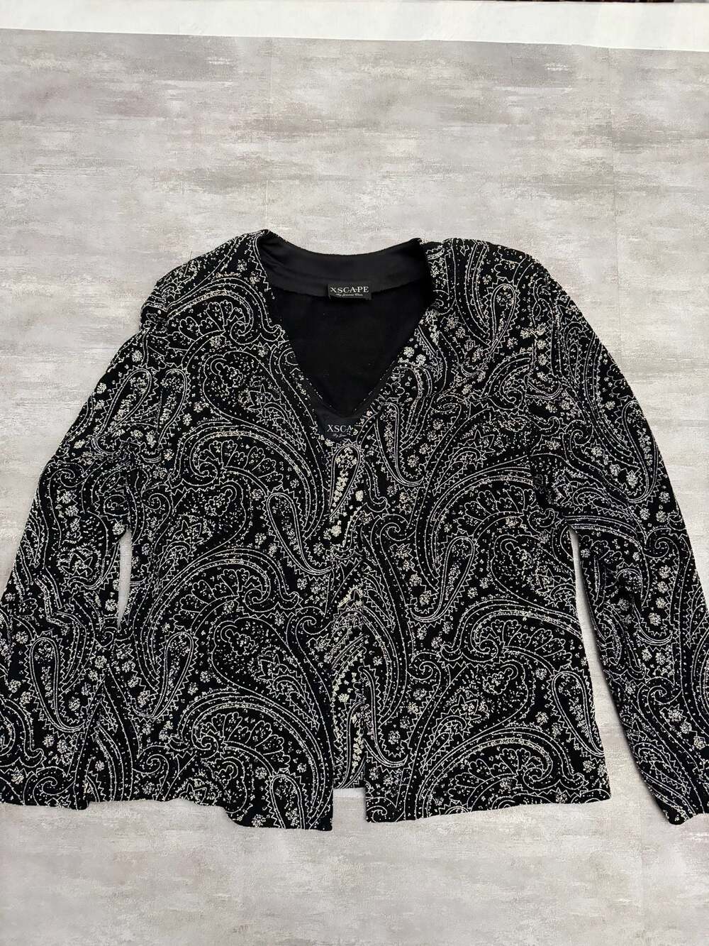 Xscape Black and Silver Beaded Paisley 2-Piece Twinset Camisole and Jacket Size